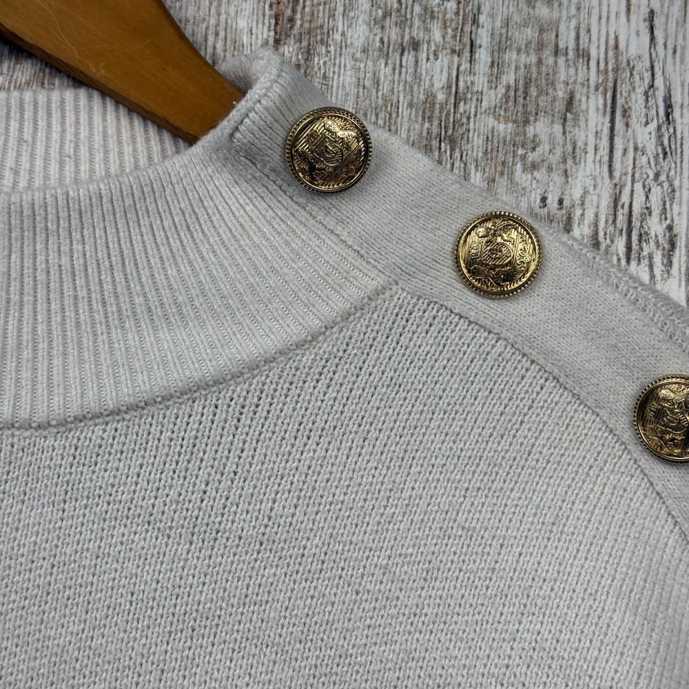 Nicole Miller New York Striped Mock Neck Sweater Gold Button Shoulder Sz M - Picture 4 of 7